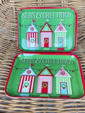 Brighten the Season Melamine Christmas Trays Seas & Greetings Beach Theme - Pair